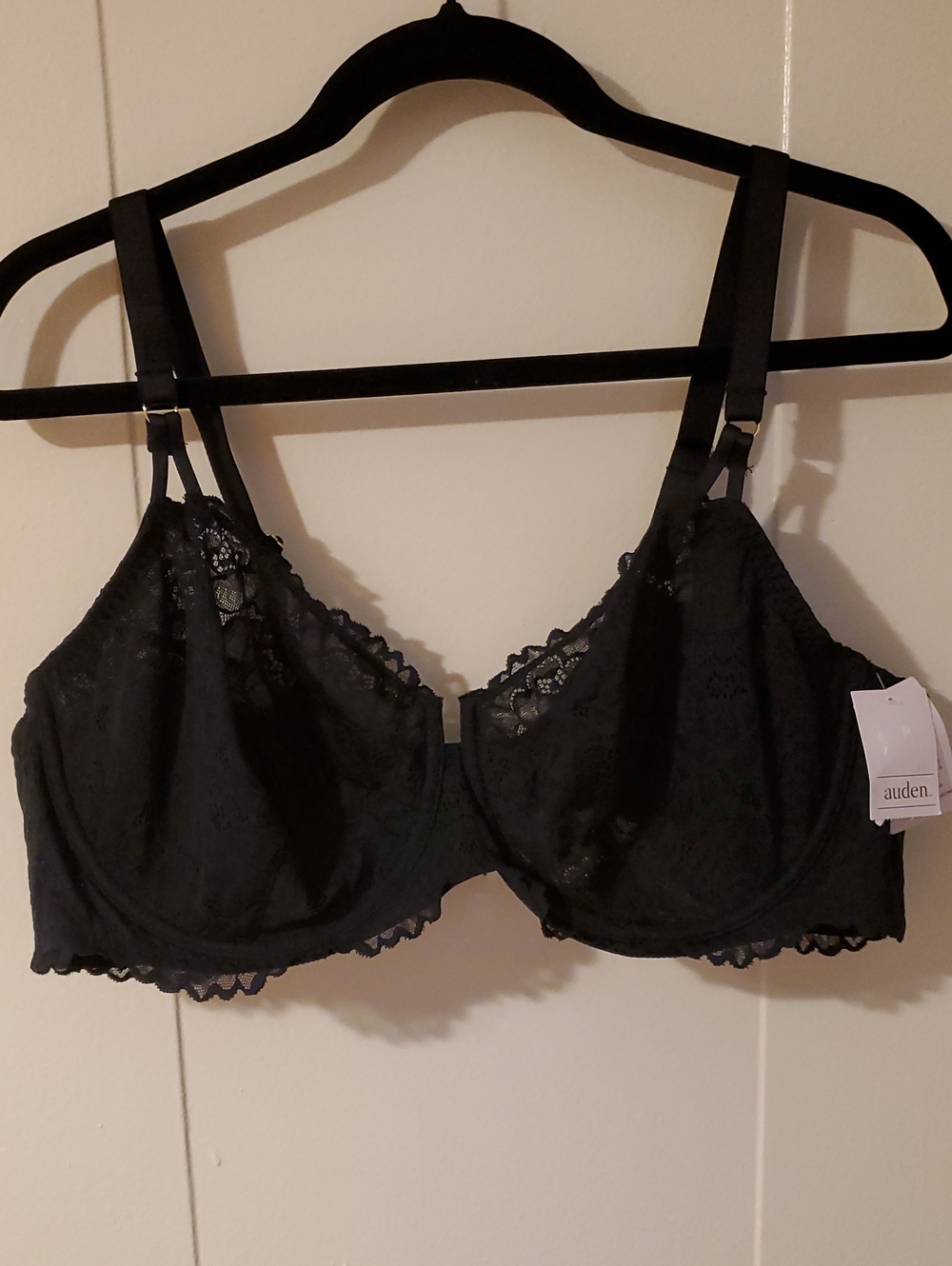 NWT Auden Lace Unlined Comfort Wire Balconette Bra - Black - Size 44C